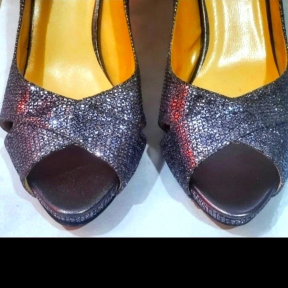 Kate Spade New York Gunmetal Silver Glitter Peep Toes